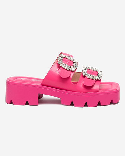 Tmavě růžové dámské pantofle se zirkonovými ozdobami Sadoh- Footwear