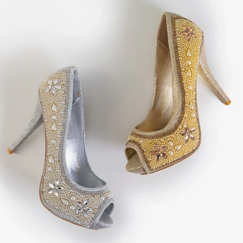 OUTLET Золоті жіночі парчані туфлі з цирконами та перлинами Gitana - взуття