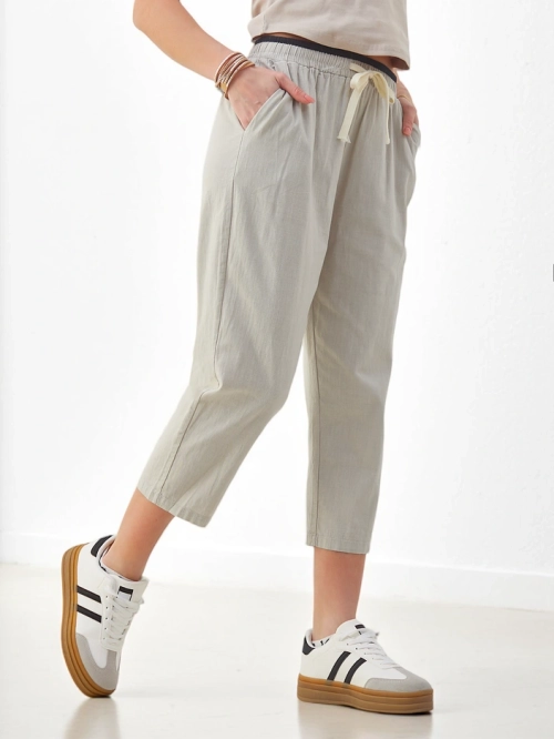 Royalfashion Котонові широкі жіночі штани з зав'язкою