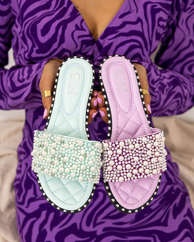 Фіолетові жіночі шльопанці з перлинами Loppo