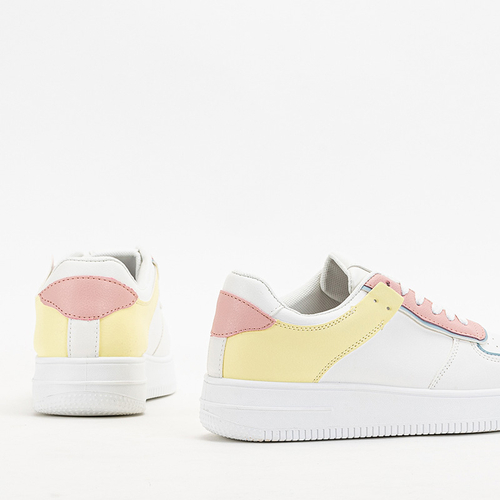 Білі жіночі кросівки з рожево-жовтими вставками Sney