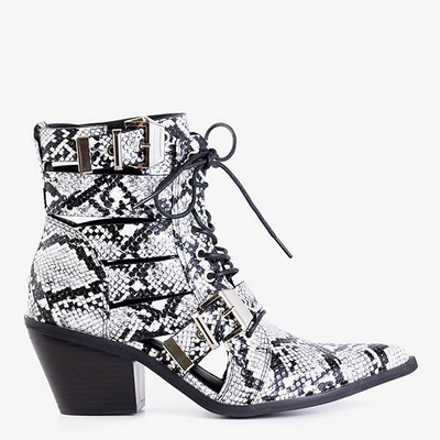 Bílé a černé dámské kovbojské boty s přezkami Ciarran - obuv