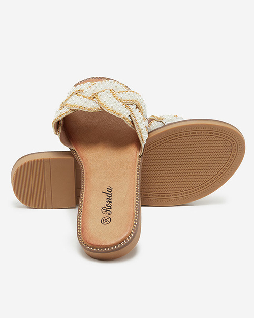 Срібні жіночі тапочки з бісером і перлами Cetera - Взуття