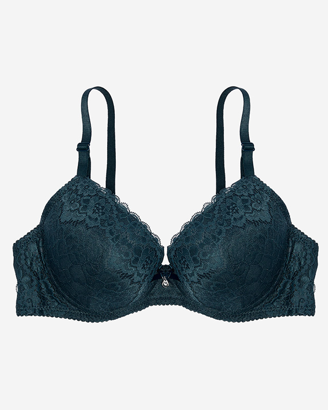 Tyrkysová dámská push-up podprsenka zdobená krajkou- Spodní prádlo