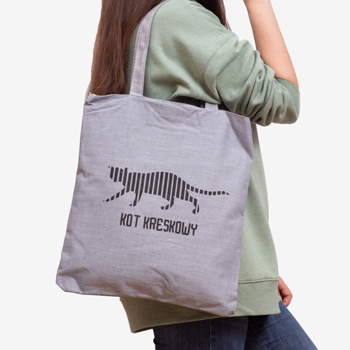 Сіра сумка з написом та принтом кота