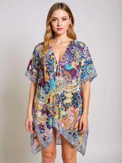Sukienka Pareo Ariadna Royalfashion, wielokolorowa, dekolt w serek