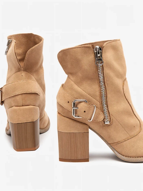 Світло-коричневі еко замшеві жіночі чоботи на постійці Emrica - Взуття