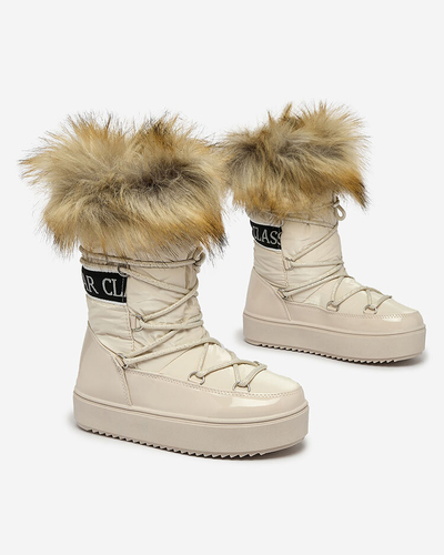 Royalfashion Дитячі сліпони а-ля снігоступи з хутром бежеві Asika
