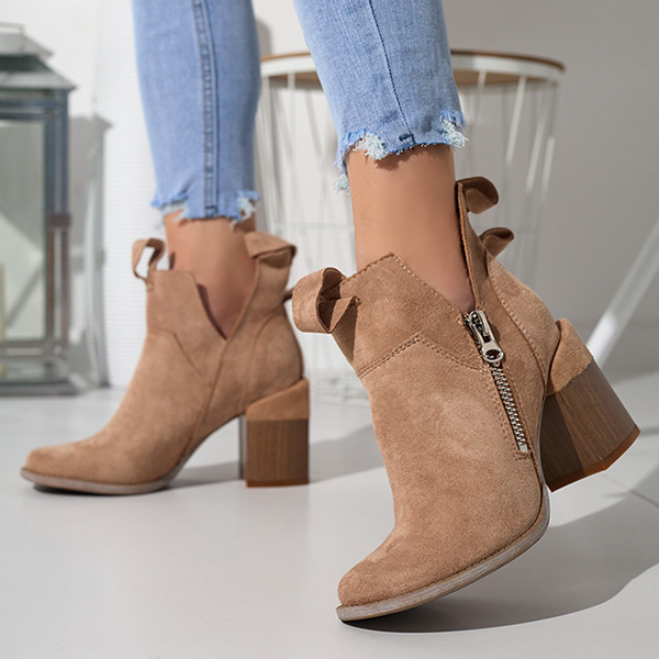 Světle hnědé dámské kozačky na hranatém sloupku Darera - Obuv