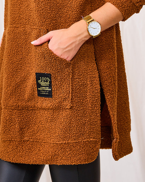 Светр жіночий Royalfashion Camel довгий з капюшоном