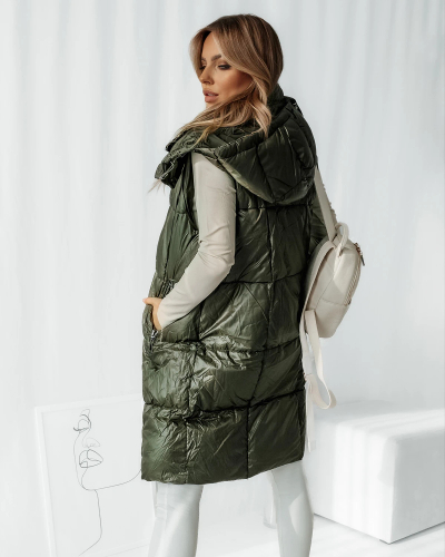 Royalfashion Темно-зелений довгий жіночий жилет з прострочкою