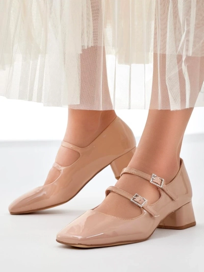 Royalfashion Lakované dámské lodičky na blokovém podpatku se strapci Vible