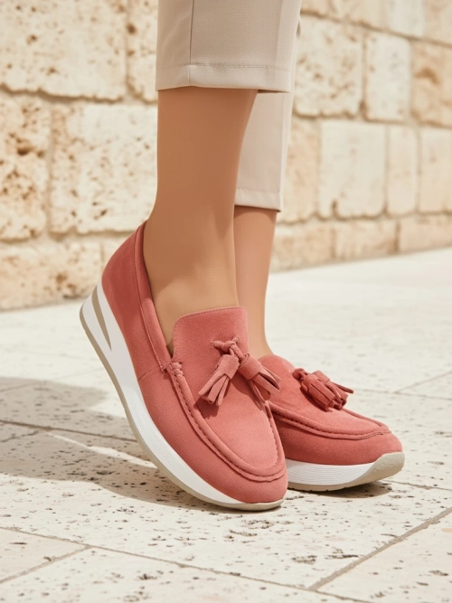 Жіночі мокасини Ariadne рожеві на танкетці екошкіра casual