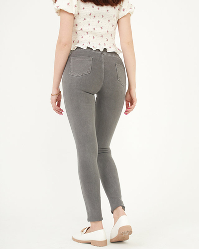 Tmavě šedé dámské treginy s ozdobnými knoflíky - Oblečení