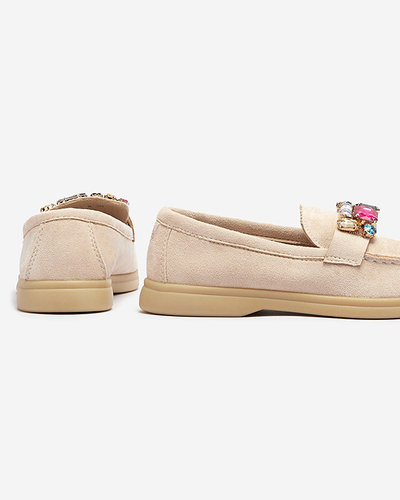 Бежеві жіночі мокасини з екозамші з декоративними кристалами Nellens- Footwear