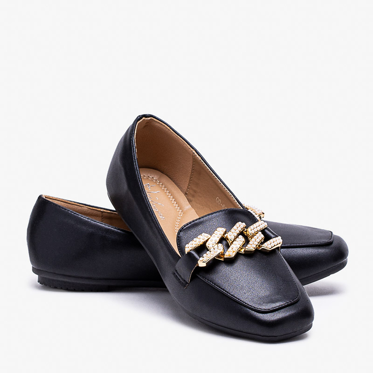 Černé dámské mokasíny s perličkovým zdobením Krelizo - Boty