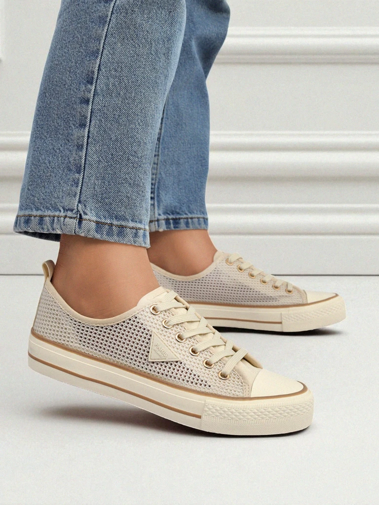 Aurelia Beige - dámské textilní tenisky na ploché podrážce 3 cm