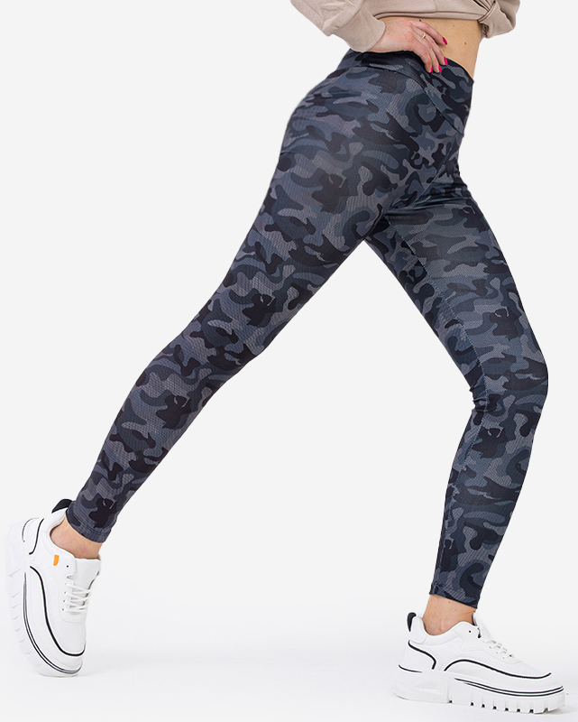 Vzorované dámské tmavě šedé legíny s vysokým pasem - Oblečení