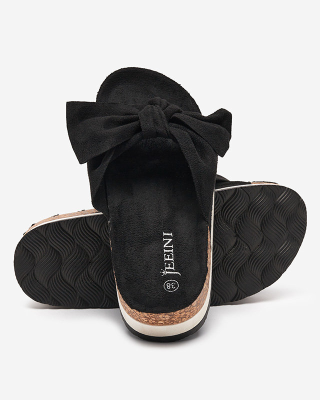 Dámské pantofle s mašlí v černé barvě Lunali- Footwear