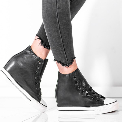 Czarne trampki na na wysokiej koturnie Hanta - Obuwie