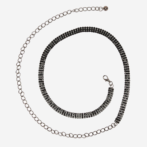 Dámský černý řetízkový pásek s kubickou zirkony - Doplňky