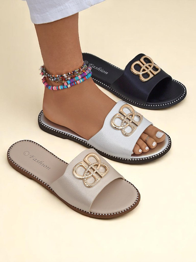 Royalfashion Жіночі шльопанці на плоскій підошві Aura Gold