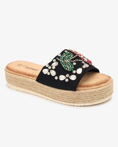 OUTLET Royalfashion Чорні жіночі шльопанці з декором Awadeka