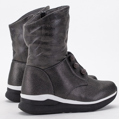 Dětské grafitové kozačky se zirkony Kositi - Obuv