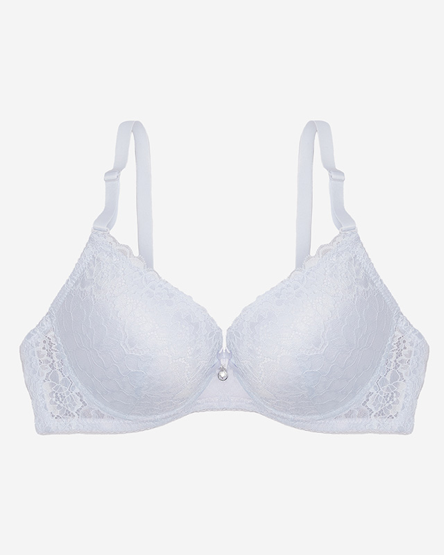 Bílá dámská push-up podprsenka zdobená krajkou- Spodní prádlo
