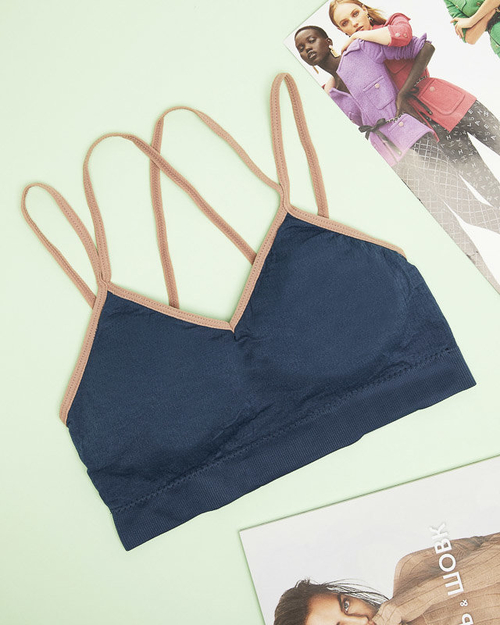 Темно-синій жіночий спортивний бюстгальтер з тонкими бретелями