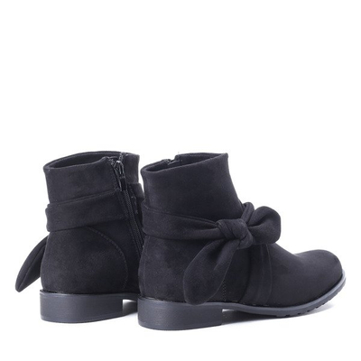 Czarne, zamszowe botki z kokardą - Obuwie