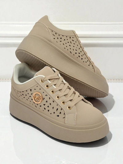 Cleo Ecru Platino – бежеві снікерси на платформі Royalfashion екошкіра