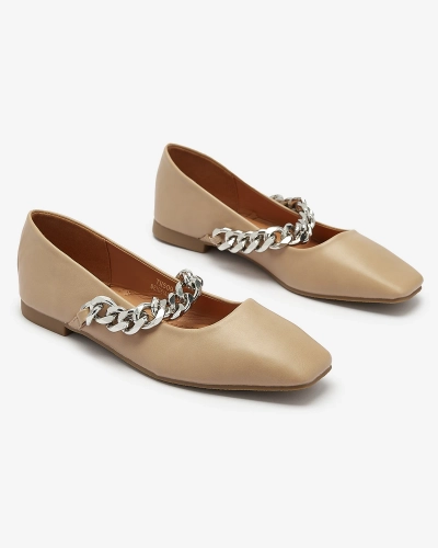 Béžové dámské baleríny s řetízkem Serima - Obuv