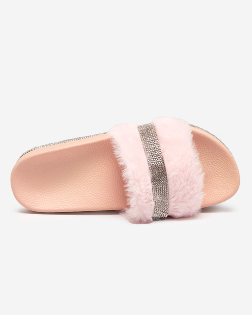 Рожеві жіночі шльопанці з хутром і фіанітами Zerika