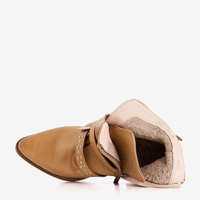 Světle hnědé dámské kozačky s kamínky Laurentiae-Footwear