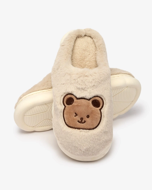 Royalfashion Світло-сірі жіночі хутряні капці з ведмедиком Hettres