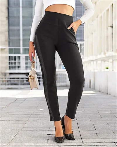 Royalfashion Dámské bavlněné tregínové kalhoty se zirkony PLUS SIZE