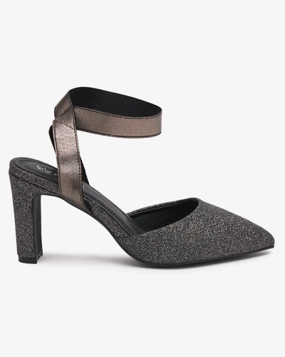 Dámské sandály na sloupku v grafitové barvě se třpytkami Brossi - Obuv