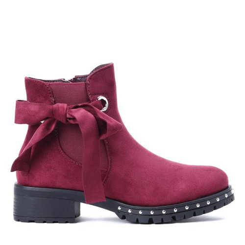 Botki z eko-zamszu w kolorze czerwonego wina - Obuwie