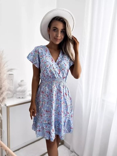 Жіноча міні-сукня Royalfashion синя з квітковим мотивом