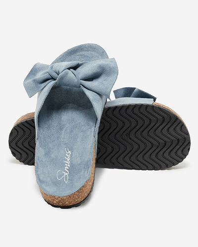 Жіночі еко-замшеві тапочки з бантом синього кольору Dofro- Footwear
