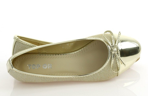 Złote baleriny z lakierowanym noskiem - Obuwie