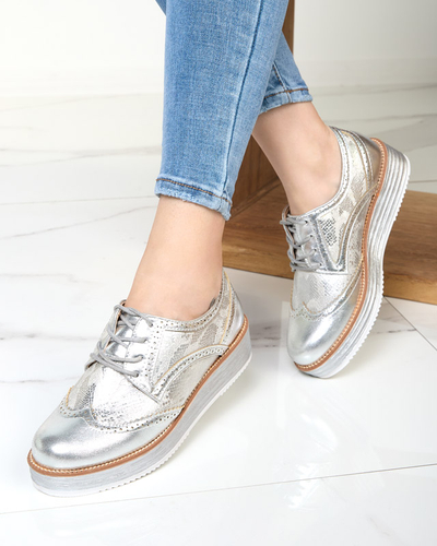 Stříbrné dámské boty s vložkami z hadí kůže Fin - Footwear