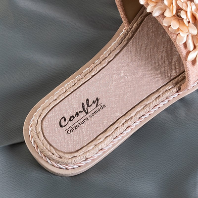 Růžové dámské pantofle s květinami Seiov - Obuv