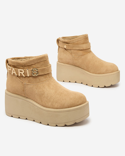 Royalfashion Světle hnědé dámské boty a'la snow boots s ornamentem Parisela