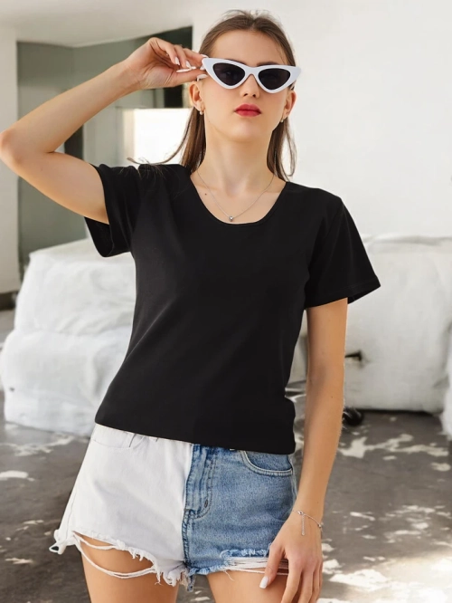 Royalfashion Жіноча бавовняна футболка з мереживом на спині