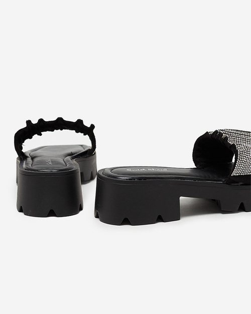 Чорні жіночі тапочки з фіанітами Emkoy - Взуття