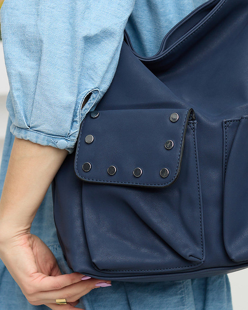 М'яка сумка-шоппер з матової екошкіри темно-синього кольору - Аксесуари