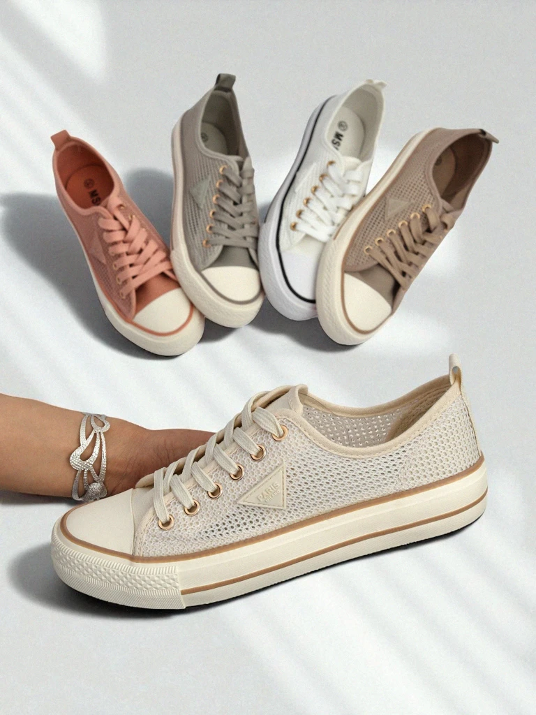 Aurelia Beige - dámské textilní tenisky na ploché podrážce 3 cm