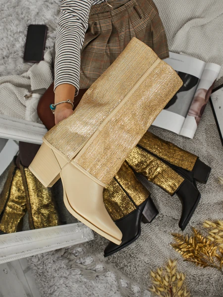 Dámské kotníkové boty z eko kůže na sloupku s ozdobným svrškem Virelia